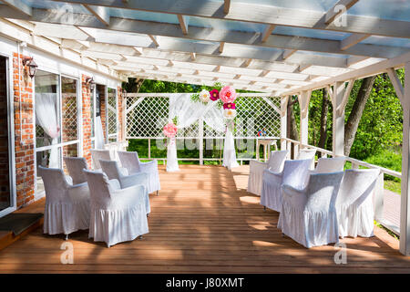 Kaliningrad, Russia - May 19 2017: Decorated wedding hall in the guest house Ohota Stock Photo