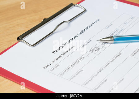 Health insurance application form wait for filling Stock Photo