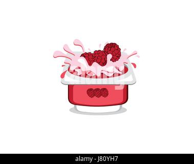 Raspberry flavor yogurt on white background Stock Vector