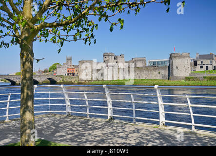 Ireland, County Limerick, Limerick City, St Johns Castle and River Shannon. Stock Photo