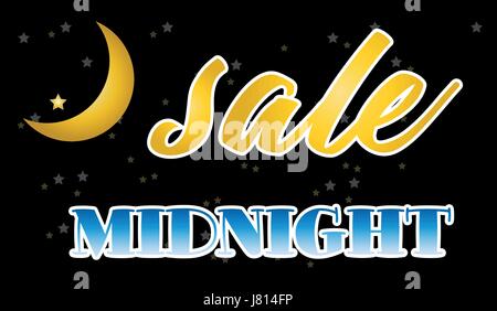 Abstract Midnight Sale Concept with moon in Dark sky, vector art and illustration Stock Vector