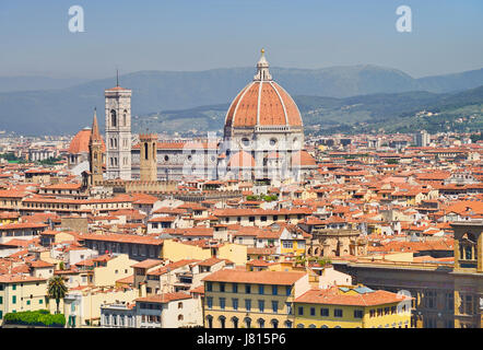 Italy, Tuscany, Florence, Vista of the city with the dome of the Cathedral seen from Piazzale Michelangelo. Stock Photo