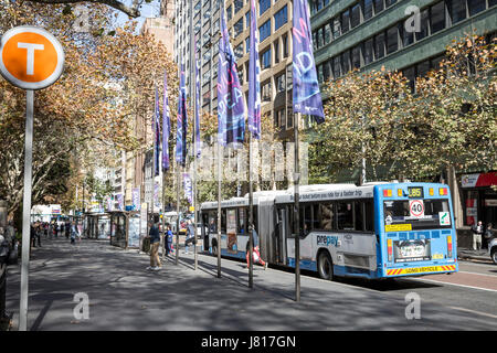 Sydney bus in York street near Wynyard station,Sydney,Australia Stock Photo