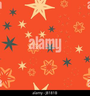 Retro Colorful orange warping paper pattern with stars and flowers Stock Vector