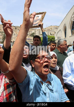 May 25, 2017 - Nablus, West Bank, Palestinian Territory - Palestinians take part during a sit-in in support of Palestinian hunger-striking prisoners held in Israeli jails, in the West Bank city of Nablus on May 25, 2017  (Credit Image: © Ayman Ameen/APA Images via ZUMA Wire) Stock Photo