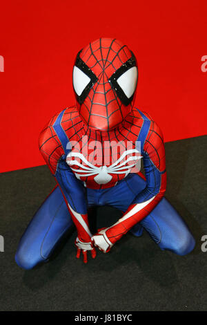 London, UK. 26th May 2017. Spiderman at the opening day of MCM Comic Con at Excel in London Credit: Paul Brown/Alamy Live News Stock Photo