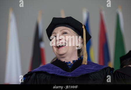 Wellesley, MA, USA. 26th May 2017.  2016 United States Democratic Presidential Candidate Hillary Clinton (Wellesley class of 1969) returned to speak to the 2017 Wellesley College graduating class.  Former First lady, Secretary of State and U.S. senator from the state of New York returned to speak during the 2017 Wellesley College commencement forty-eight years after she gave the first commencement speech in 1969 as a student. Credit Chuck Nacke / Alamy Live News