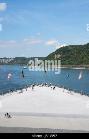 Deutsches Eck (German Corner) in Koblenz/ Germany, headland where the Moselle joins the Rhine. Stock Photo