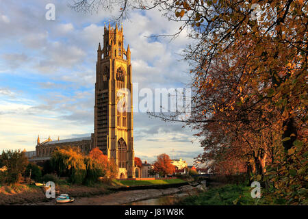 Autumn Sunset, St Botolphs church ( Boston Stump ), Boston town, Lincolnshire County, England, UK Stock Photo