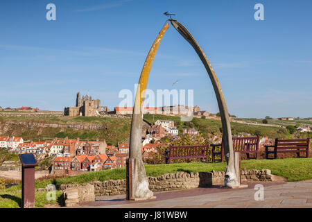 Whalebone Arch, Whitby, North Yorkshire, England, UK. The bones are from a bowhead whale, and were acquired by Whitby from one of its twin towns, Barr Stock Photo