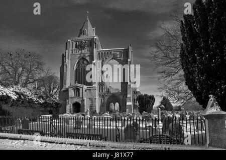 Winter snow; Crowland Abbey; Crowland town; Lincolnshire; England; UK Stock Photo