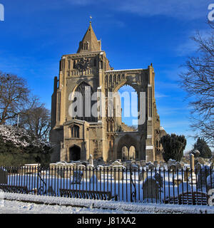 Winter snow; Crowland Abbey; Crowland town; Lincolnshire; England; UK Stock Photo