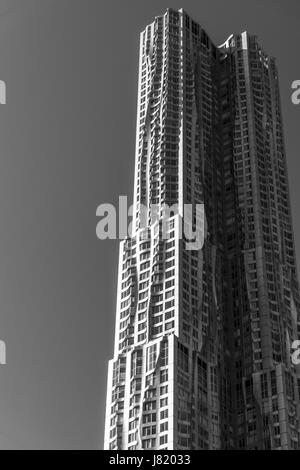 NEW YORK CITY - April 23, 2017: Spruce Street skyscraper (Beekman Tower). The building at 265 m is the 12th tallest residential tower in the world. It Stock Photo