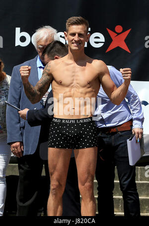 Jon Kays during the weigh-in at Sheffield City Hall. Stock Photo