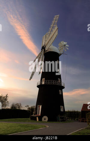 Sunset over Sibsey Trader Windmill, Sibsey village, Lincolnshire County, England, UK Stock Photo