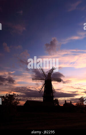 Sunset over Sibsey Trader Windmill, Sibsey village, Lincolnshire County, England, UK Stock Photo