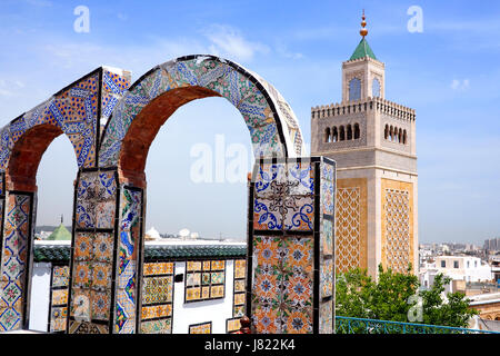 view over tunis medina to the great mosque Stock Photo