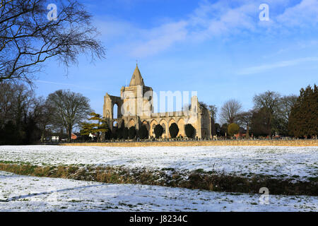 Winter snow; Crowland Abbey; Crowland town; Lincolnshire; England; UK Stock Photo