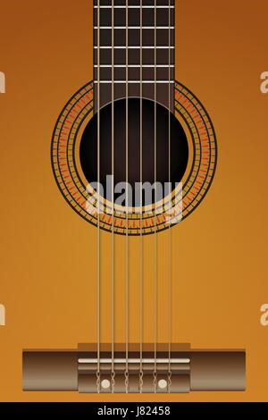 Close up vector illustration of a classical, acoustic guitar. Popular musical instrument. Stock Vector