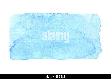 Blue uneven watercolor rectangle isolated over the white background Stock Photo