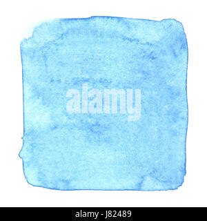 Blue uneven watercolor square isolated over the white background Stock Photo