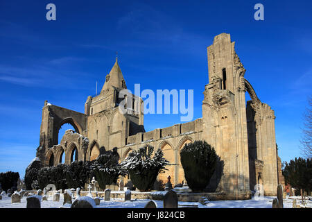 Winter snow; Crowland Abbey; Crowland town; Lincolnshire; England; UK Stock Photo