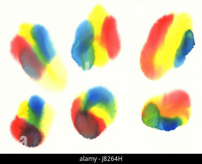 yellow red blue green watercolor spots background Stock Photo