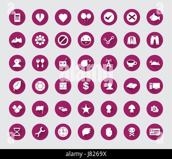 miscellaneous flat  icon set with long shadow for web and mobile #04 Stock Vector