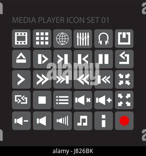 media player flat style  icon set for your web, mobile or any device Stock Vector