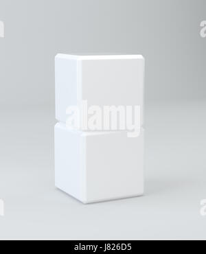 Two white cubes isolated on background. 3d rendering Stock Photo