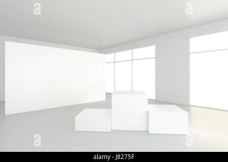 empty white room with a pedestal for presentation. 3d rendering Stock Photo