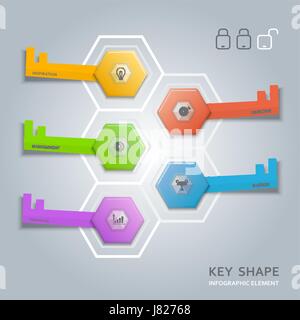 Key shape infographic diagram vector for web design and printing media. Stock Vector