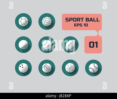 Sport ball flat icon for web and mobile set01 Stock Vector
