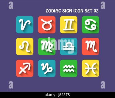Zodiac sign icon  with long shadow for web and mobile  set 02 Stock Vector