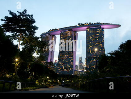 View of Marina Bay Sands as viewed from Gardens by the Bay. Stock Photo