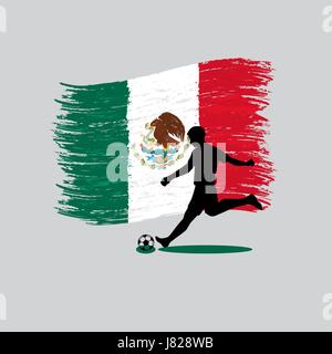 Soccer Player action with United Mexican States flag on background Stock Vector