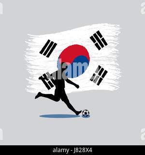 Soccer Player action with Republic of Korea flag on background Stock Vector