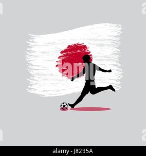 Soccer Player action with Japan flag on background Stock Vector