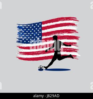 Soccer Player action with  United States of America flag on background Stock Vector