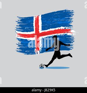 Soccer Player action with Iceland flag on background vector Stock Vector
