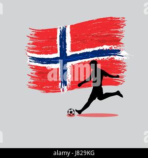Soccer Player action with Kingdom of Norway flag on background vector Stock Vector