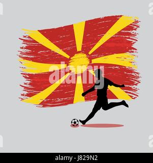 Soccer Player action with Republic of Macedonia flag on background vector Stock Vector