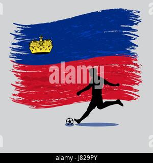 Soccer Player action with Principality of Liechtenstein  flag on background vector Stock Vector