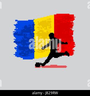 Soccer Player action with Romania flag on background vector Stock Vector