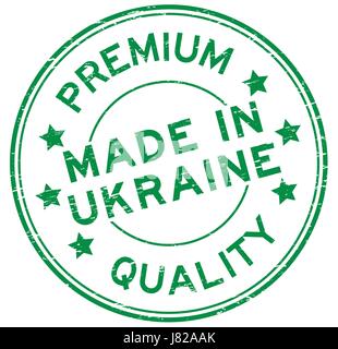 Grunge green premium quality made in Urkaine round rubber seal stamp on white background Stock Vector