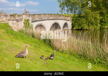 The smal bridge at Compton Verney, Warwickshire UK Stock Photo
