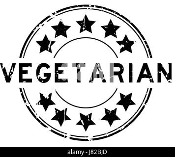 Grunge black vegetarian with star icon round rubber seal stamp on white background Stock Vector