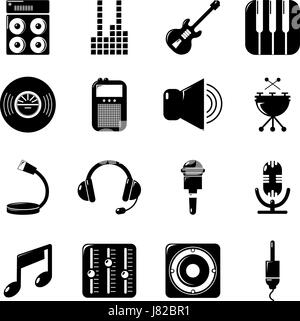 Recording studio symbols icons set, simple style Stock Vector