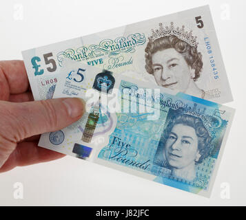 New and old five pound note Stock Photo