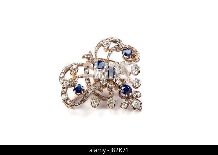 Diamond and synthetic sapphire brooch. Valued at £2000.19th century Stock Photo